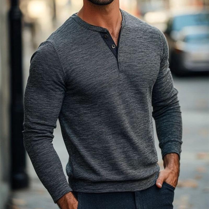 Men's Vintage Casual Henley Collar Striped Long Sleeve T-Shirt 9261140705464