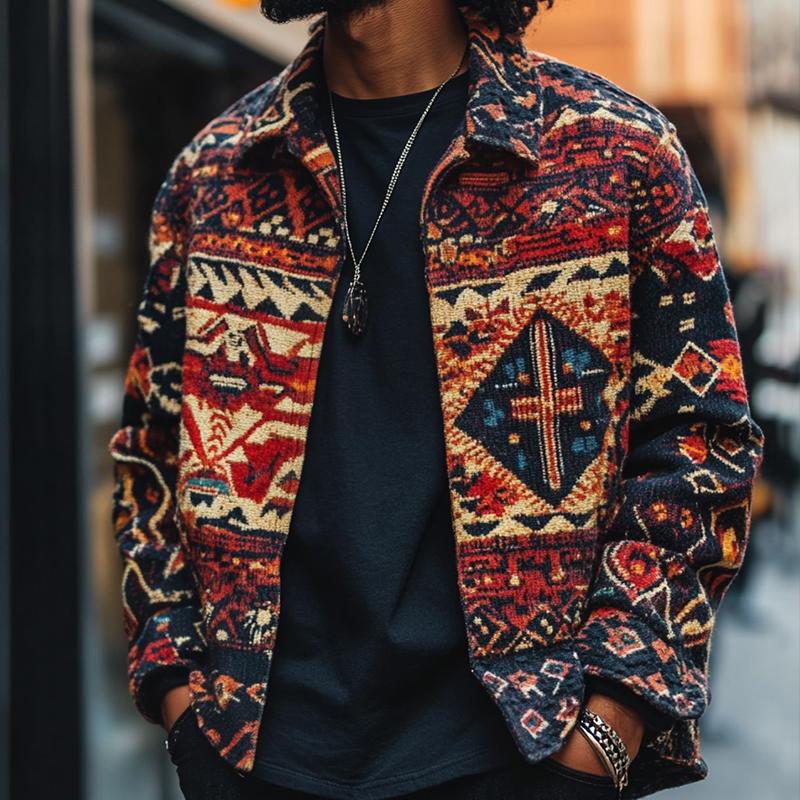 Men's Retro Casual Ethnic Style Lapel Printed Jacket 9880235475128