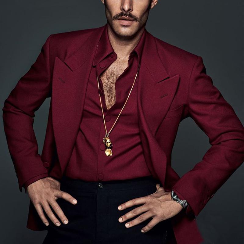 Men's Vintage Red Lapel Blazer 9877215805624