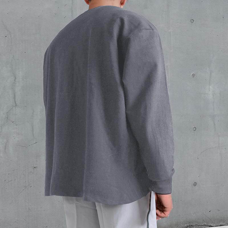 Men's Retro Casual Solid Color Round Neck Sweater Long Sleeve T-shirt 9261143031992