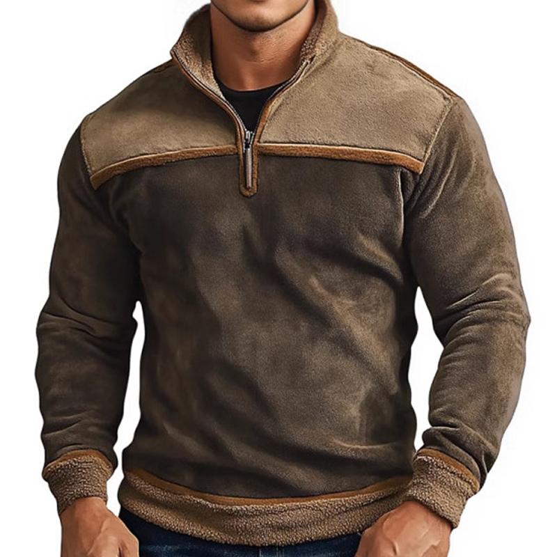 Men's Retro Stand Collar Splicing Fleece Sweatshirt 9886817910968