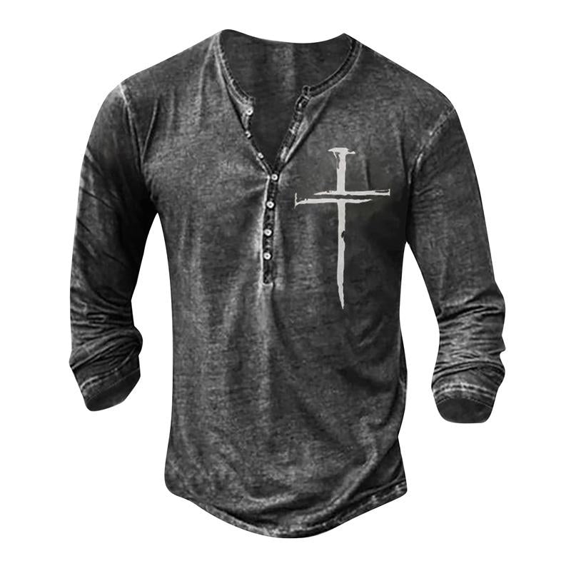 Men's Cross Print Loose Long Sleeve T-Shirt 9261139525816