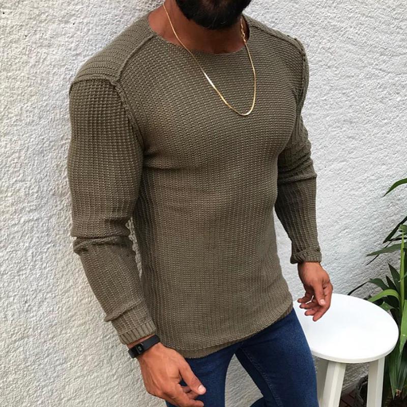 Men's Casual Slim Round Neck Long Sleeve Knitted Sweater 9262178500792