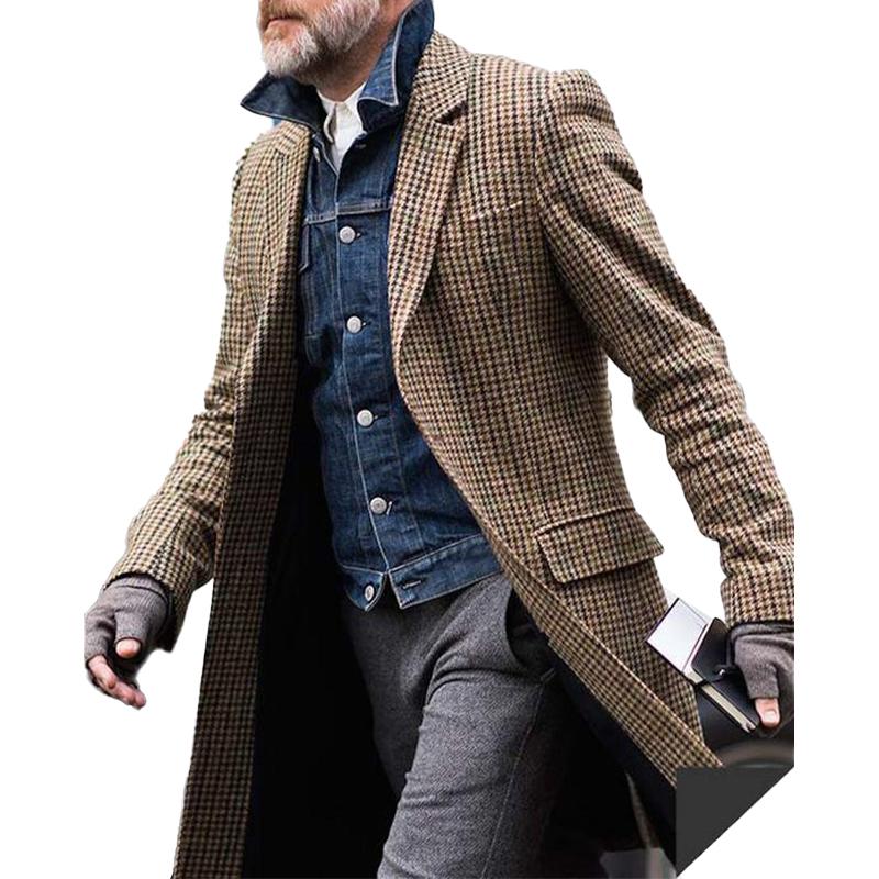 Men's Casual Houndstooth Mid-Length Coat 9261104824504