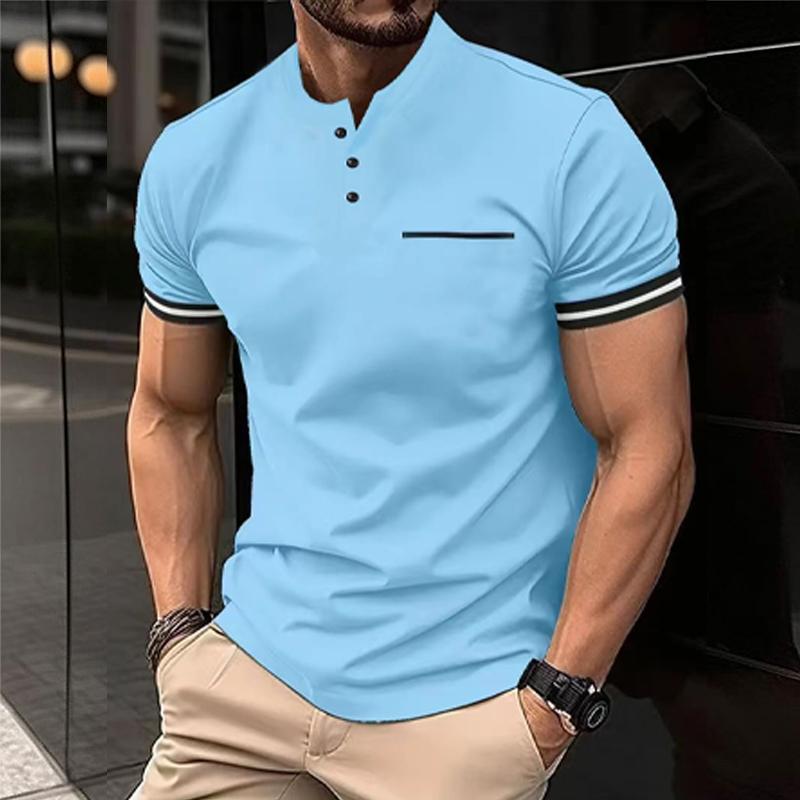 Men's Solid Button Henley Collar Short Sleeve T-Shirt 9261135364280