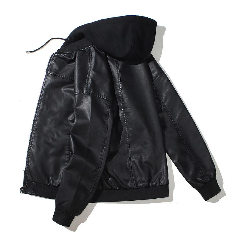 Men's PU Leather and Cotton Thick Hooded Jacket 9266613289144