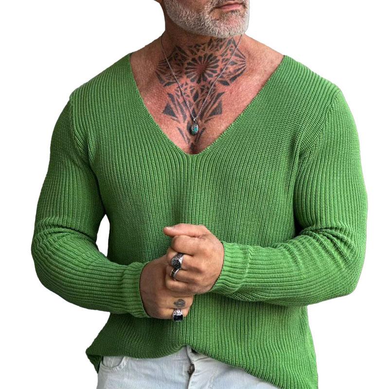 Men's Casual Solid Color V-Neck Pullover Knitted Sweater 9262180270264
