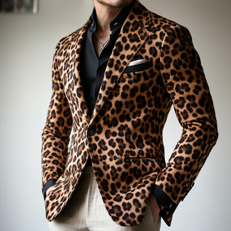 Men's Vintage Casual Leopard Print Single Breasted Blazer 9885838409912