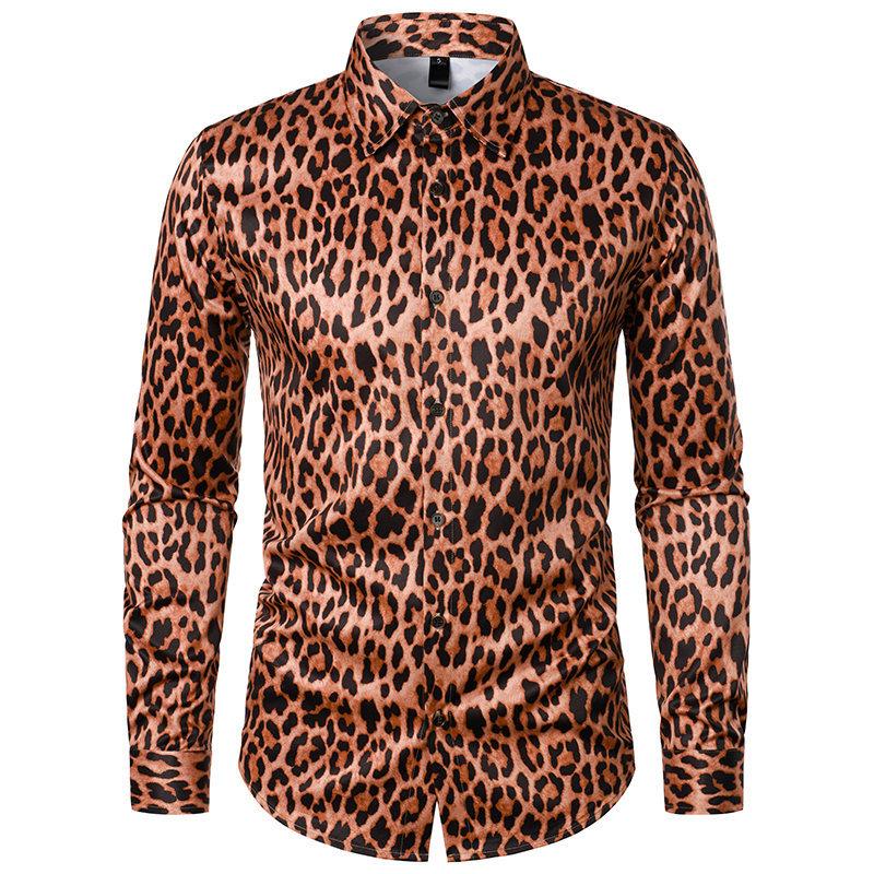 Men's Leopard Lapel Long Sleeve Casual Shirt 9267507134648