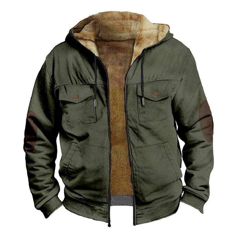Men's Solid Vintage Zip-Up Hooded Jacket 9261089980600