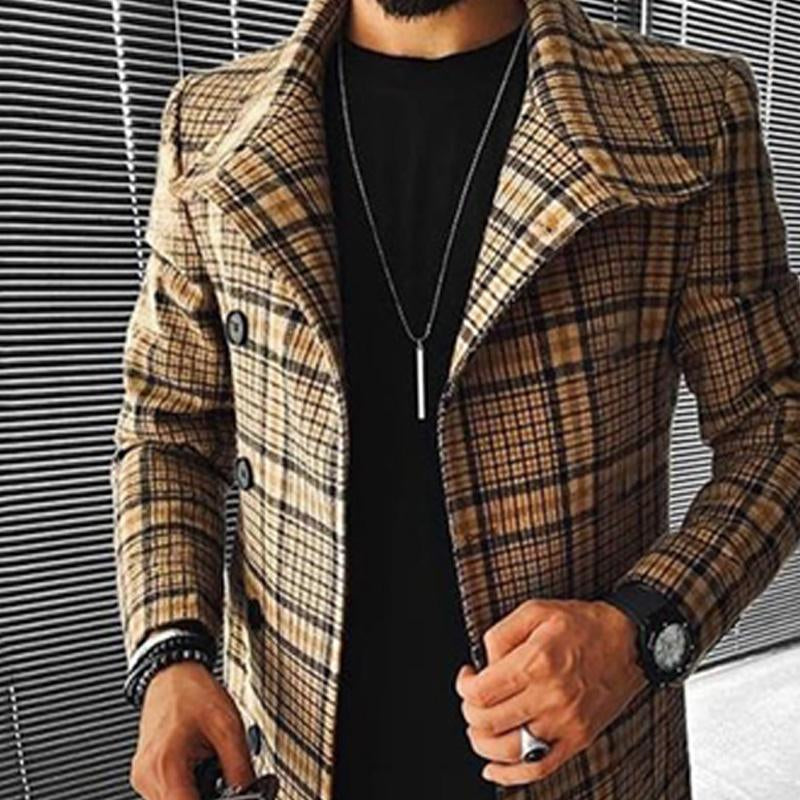 Men's Plaid Print Lapel Single Breasted Coat 9261104955576