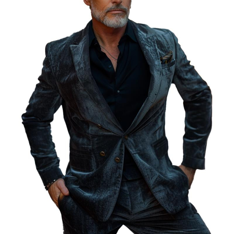 Men's Solid Velvet Button Blazer 9877214331064