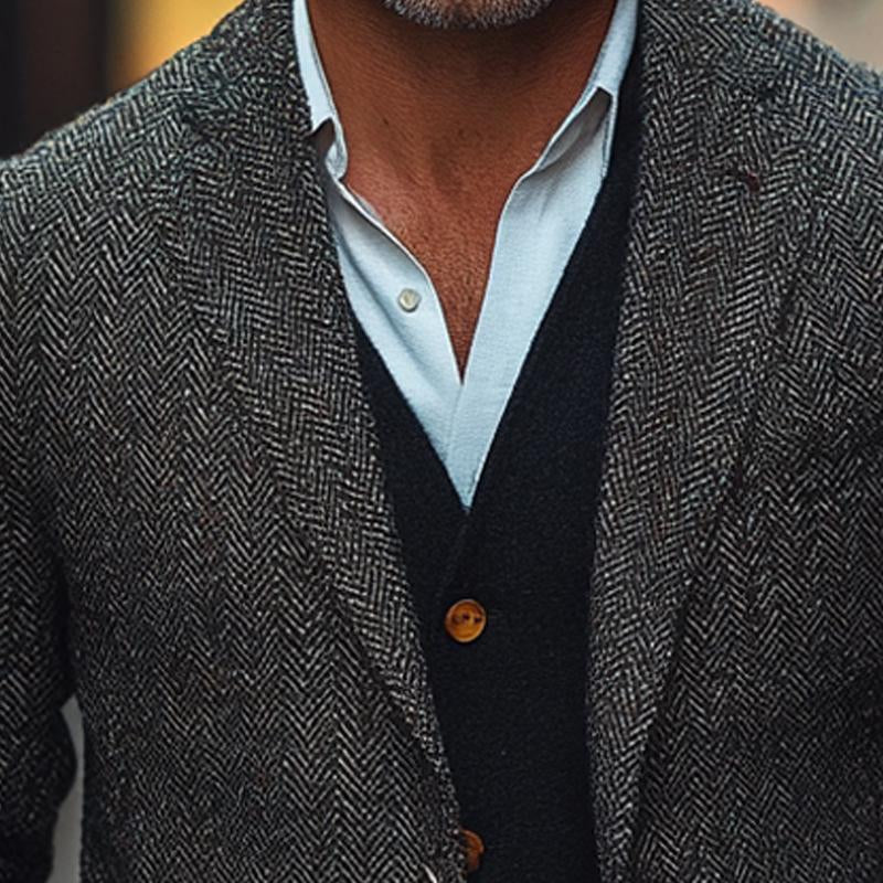 Men's Vintage Herringbone Button Blazer 9879658037432