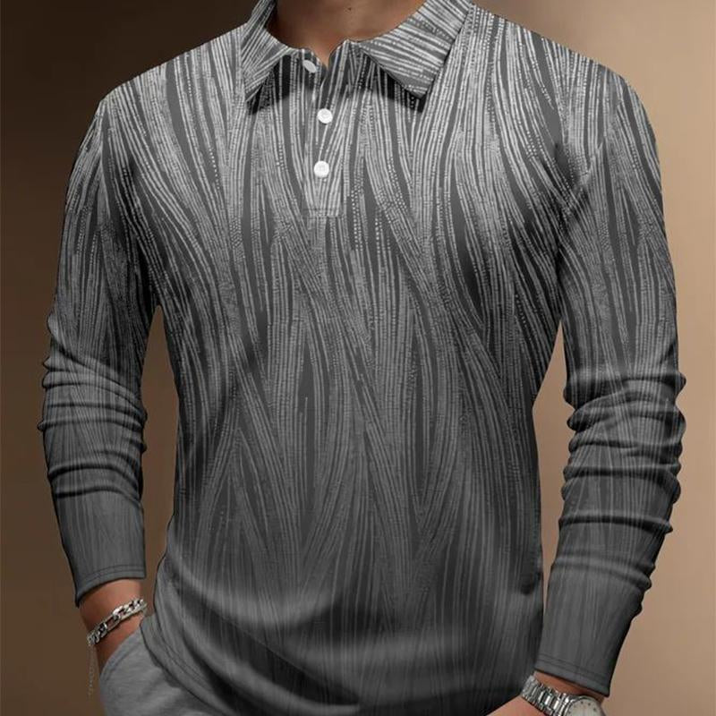 Men's Retro Polo Neck Print Long Sleeve T-Shirt 9886817550520