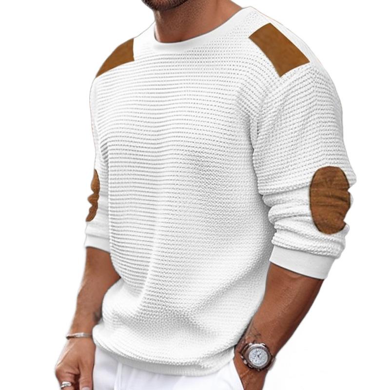 Men's Casual Round Neck Long Sleeve Patchwork Slim Pullover Knitted Sweater 9262178304184