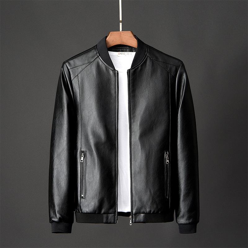 Men's Stand Collar Leather Motorcycle Jacket 9261080477880