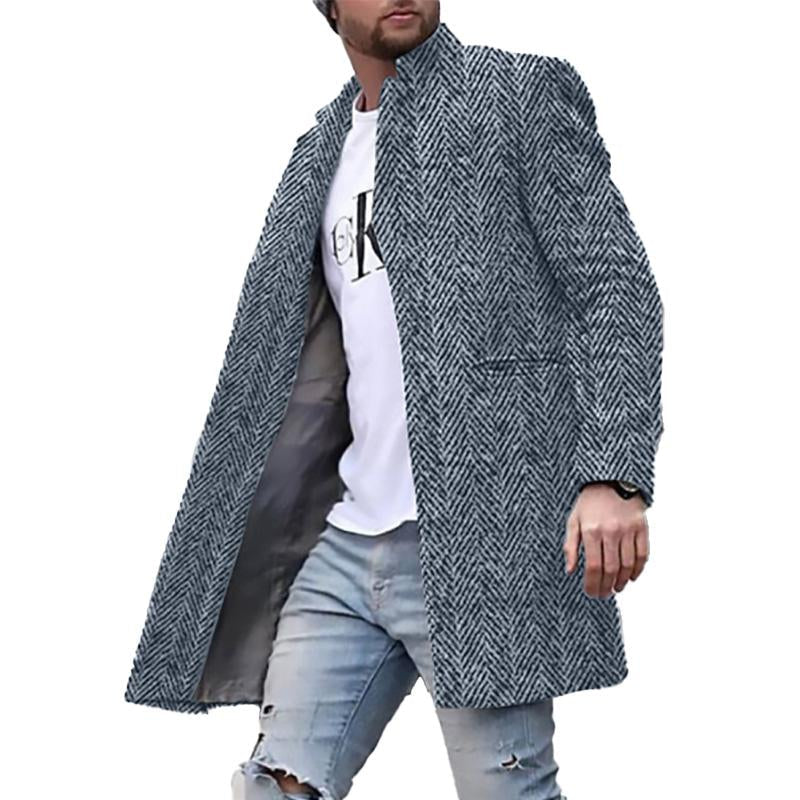 Men's Vintage Herringbone Stand Collar Mid-Length Coat 9261103546552