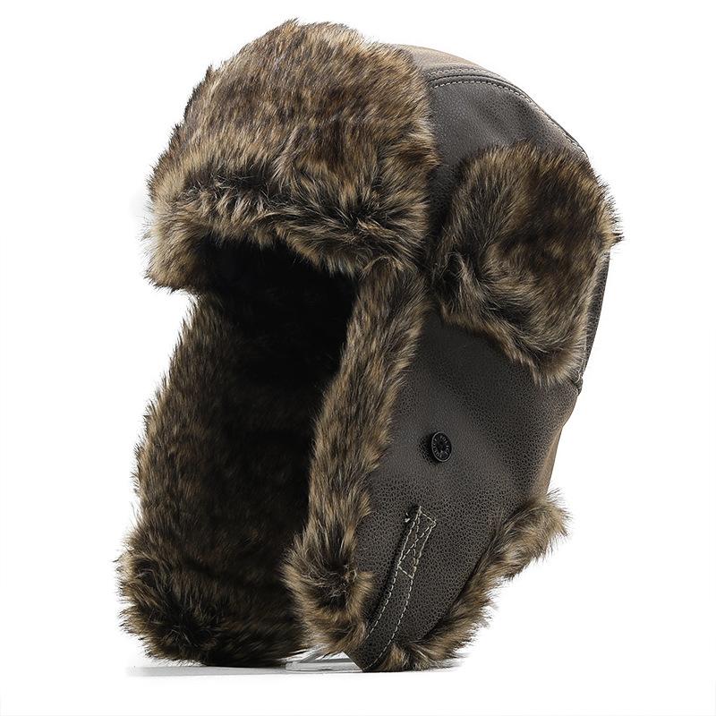 Men's Thick Warm Ear Protection Leather Hat 9873140023480