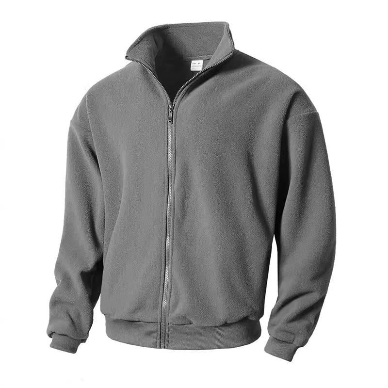 Men's Casual Solid Color Polar Fleece Stand Collar Jacket 9261093257400