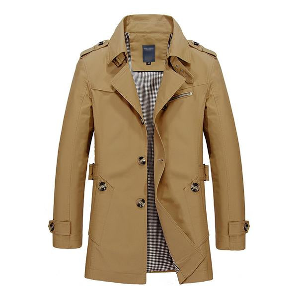 Men's Casual Washed Cotton Jacket Mid Length Trench Coat 9261101383864