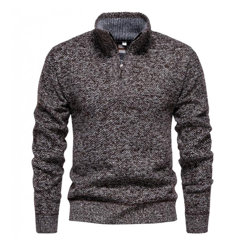 Men's Stand Collar Plus Velvet Long Sleeve Half Zip Casual Sweater 9262182793400