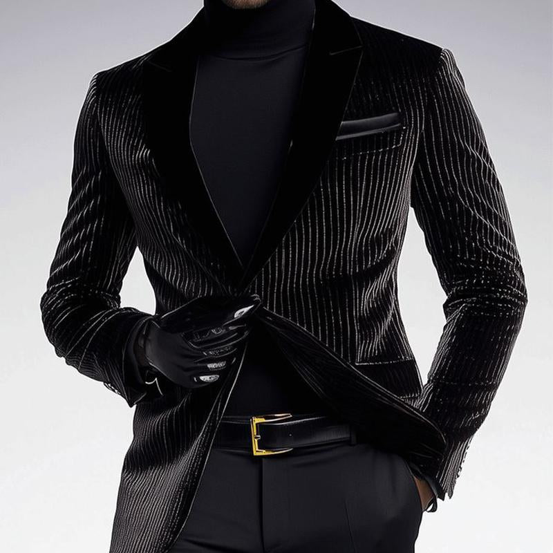 Men's Vintage Bright Vertical Striped Velvet Blazer 9886818042040