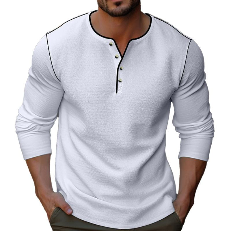 Men's Casual Solid Color Henley Collar Long Sleeve T-Shirt 9261137297592