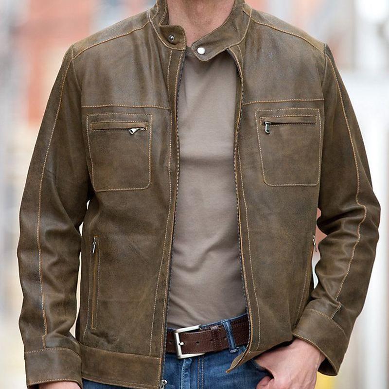 Men's Vintage Zipper Leather Jacket 9266612732088