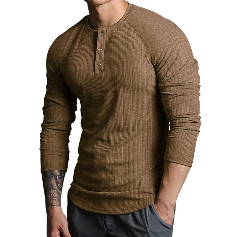 Men's Vintage Casual Henley Collar Striped Long Sleeve T-Shirt 9261140771000