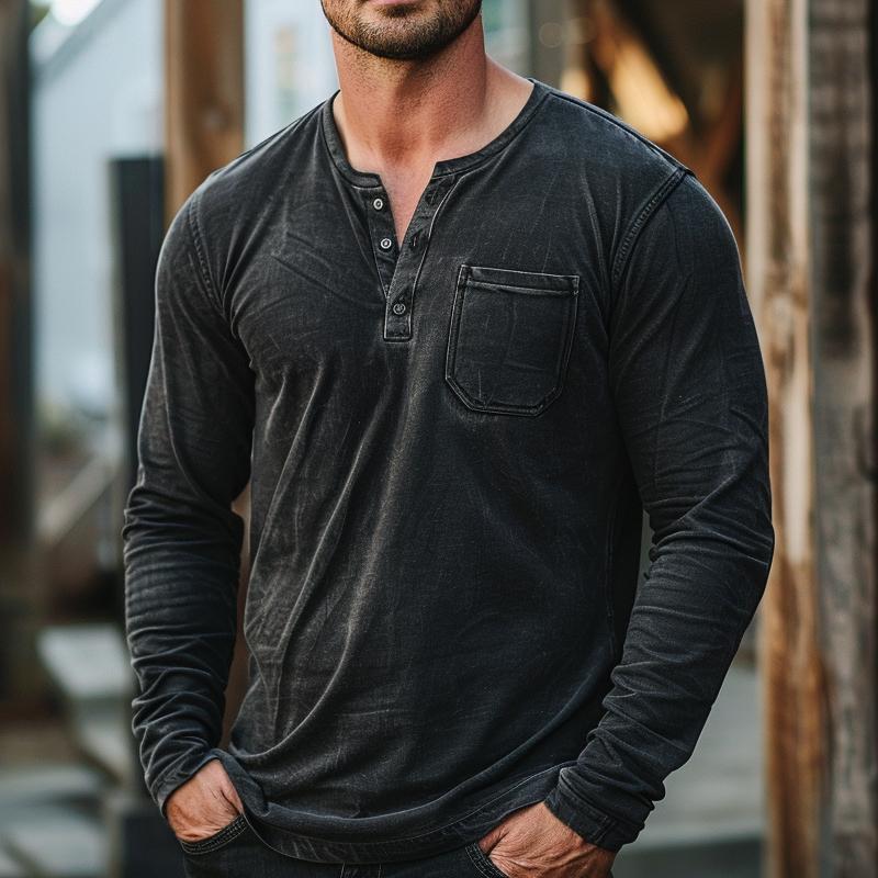 Men's Vintage Pocket Long Sleeve T-Shirt 9877642248376