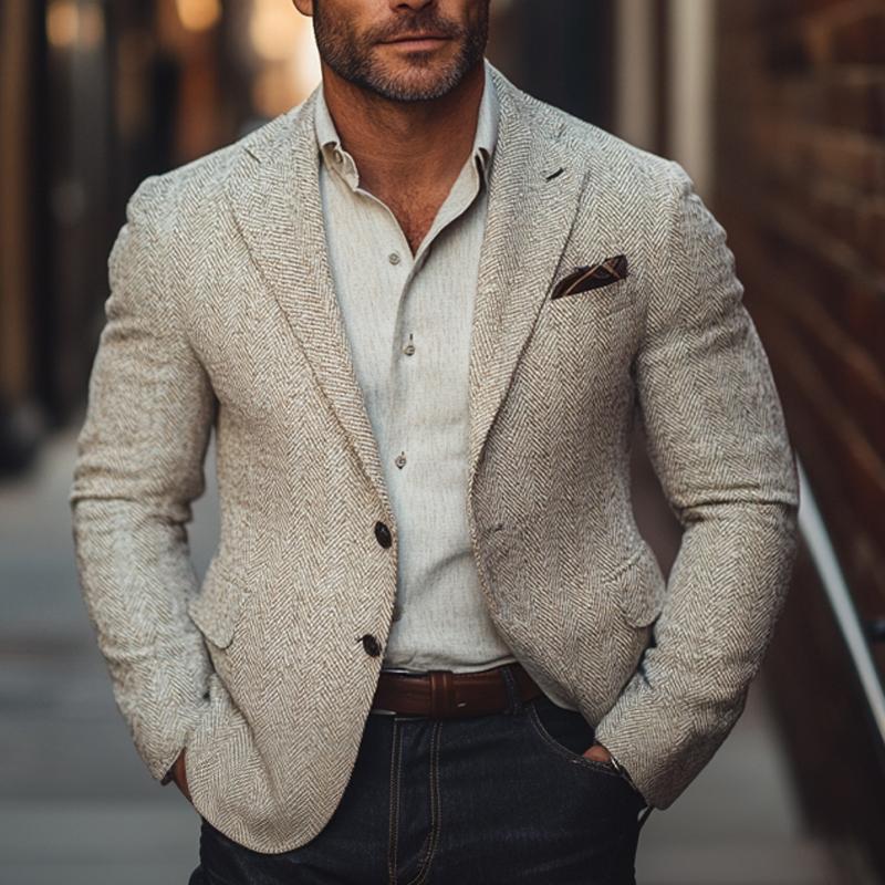 Men's Casual Herringbone Button Blazer 9879657971896