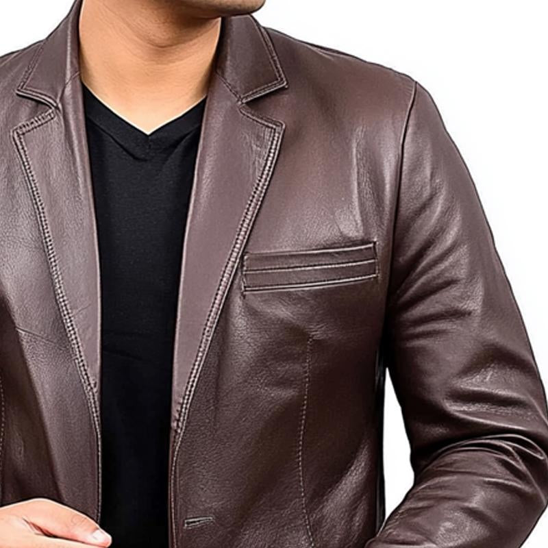 Men's Vintage Solid Leather Blazer 9274151108792