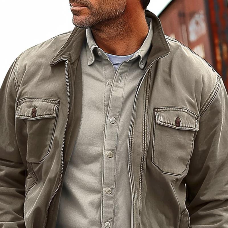 Men's Vintage Distressed Canvas Zip Jacket 9261077889208