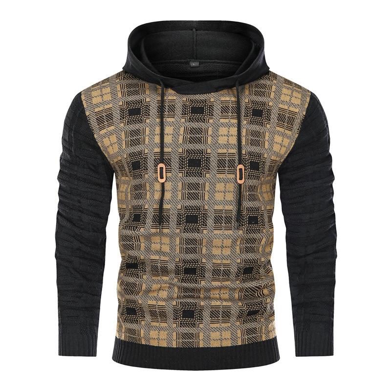 Men's Jacquard Pullover Knit Hooded Sweater 9262177452216