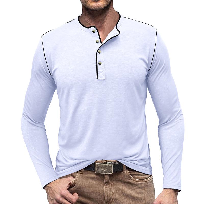 Men's Contrast Color Button Henley Neck Long Sleeve T-Shirt 9261142737080