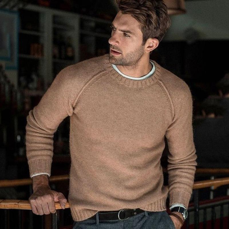 Men's Solid Color Crew Neck Knit Pullover Sweater 9262174896312