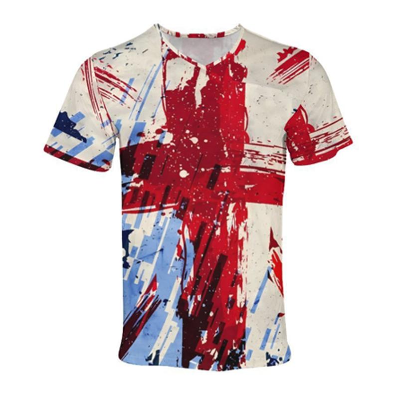 Men's V-neck Cross Graphic Print Casual Short Sleeve T-Shirt 9261144801464
