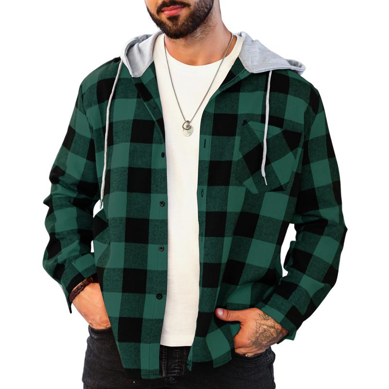Men's Casual Plaid Long Sleeve Hoodie Jacket 9271921246392