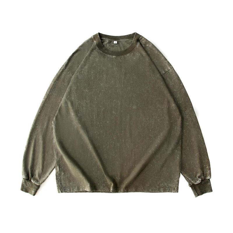 Men's Cotton Washed Distressed Long-sleeved T-shirt 9261141459128