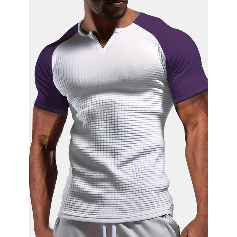 Men's Raglan Sleeve Color Block Waffle Athletic Short Sleeve T-Shirt 9261793018040