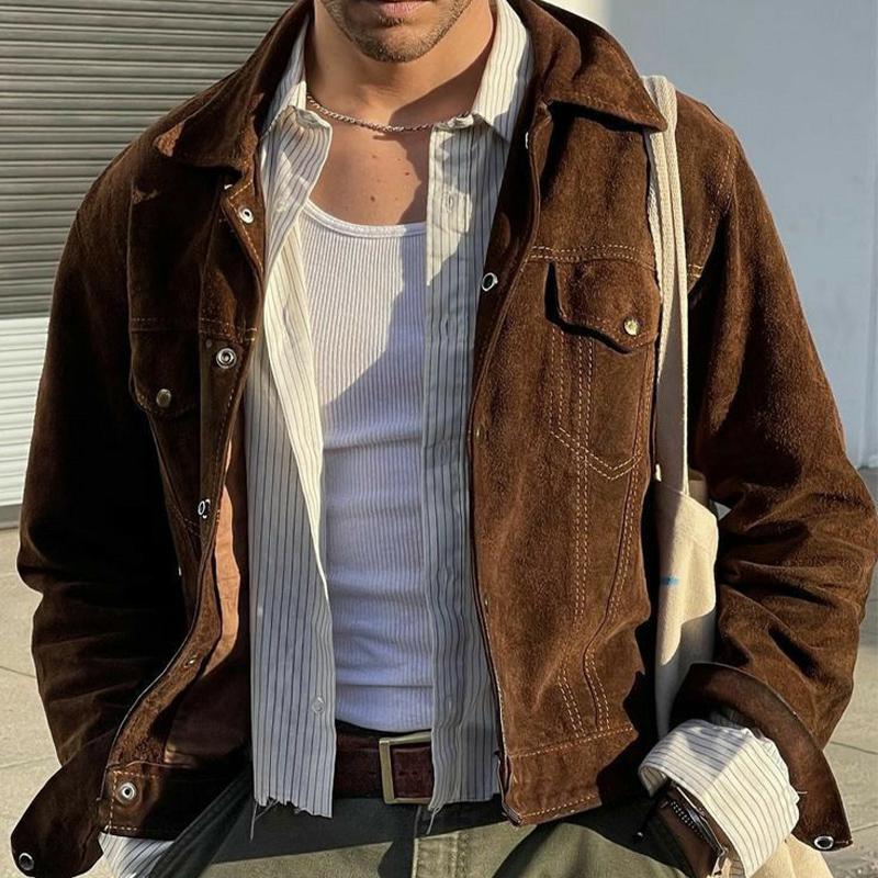 Men's Brown Lapel Suede Jacket 9877215183032
