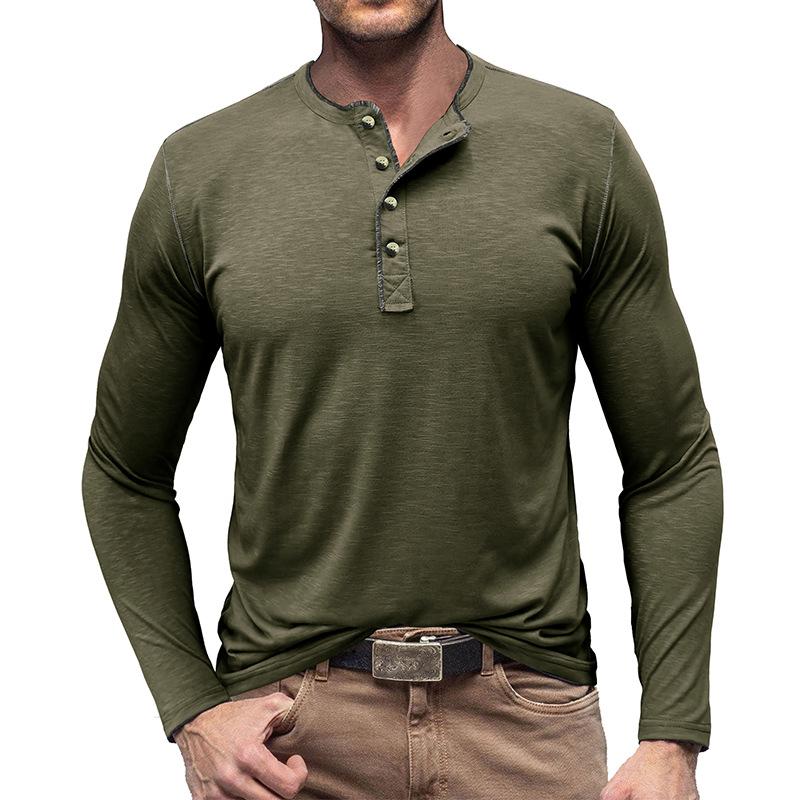 Men's Contrast Color Button Henley Neck Long Sleeve T-Shirt 9261142737080