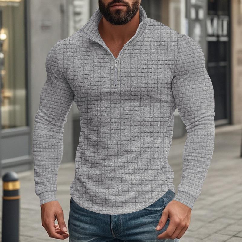 Men's Half-zip Small Square Stand Collar Long Sleeve T-shirt 9261144211640