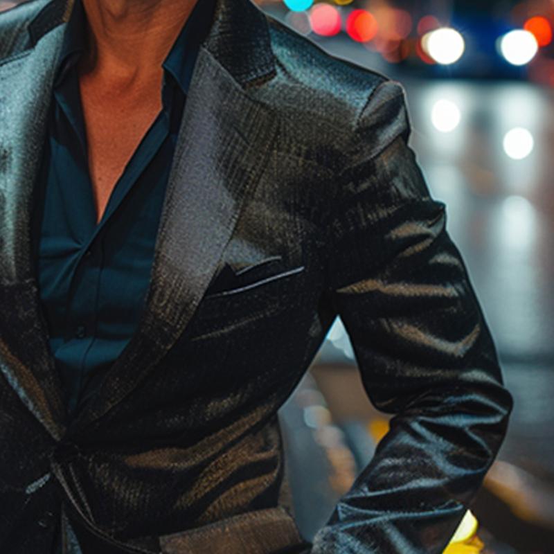 Men's Stylish Buttoned Glossy Blazer 9877214560440