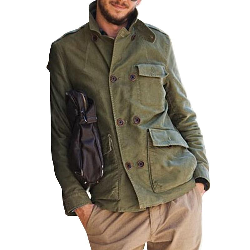 Men's Vintage Solid Color Lapel Multi Pocket Jacket 9261079265464