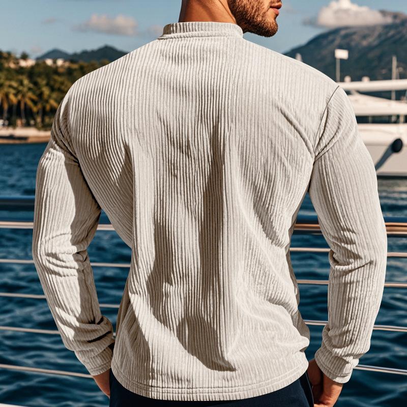 Men's Corduroy Henley Collar Slim Fit Long Sleeve T-Shirt 9261142868152