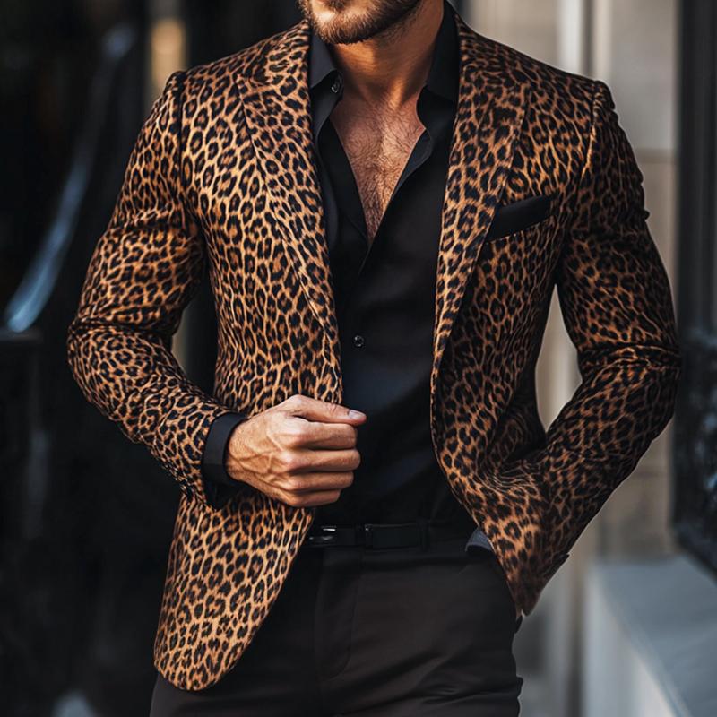 Men's Vintage Casual Leopard Print Single Breasted Blazer 9873141072056
