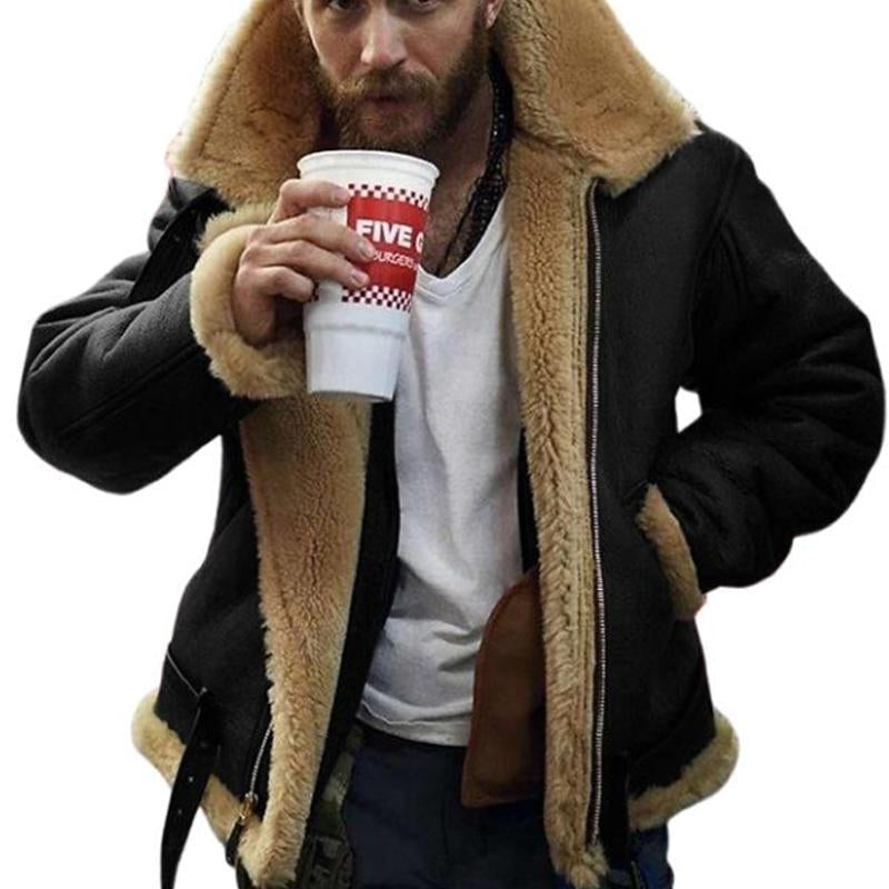 Men's Suede Lambswool Lined Warm Jacket 9873139892408