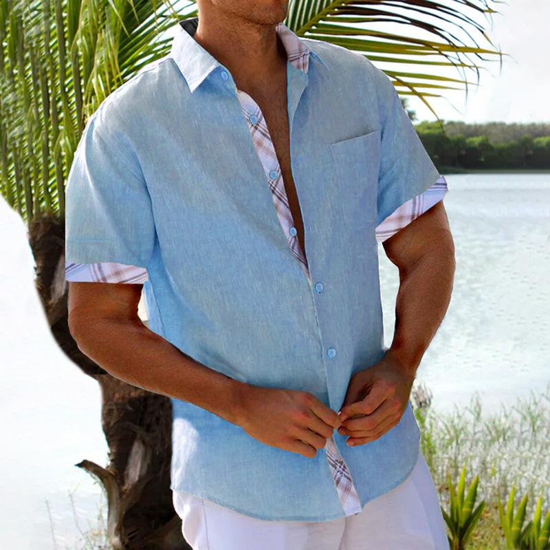 Men's Hawaiian Beach Vacation Shirt Short Sleeve Cardigan Shirt 9261781942456