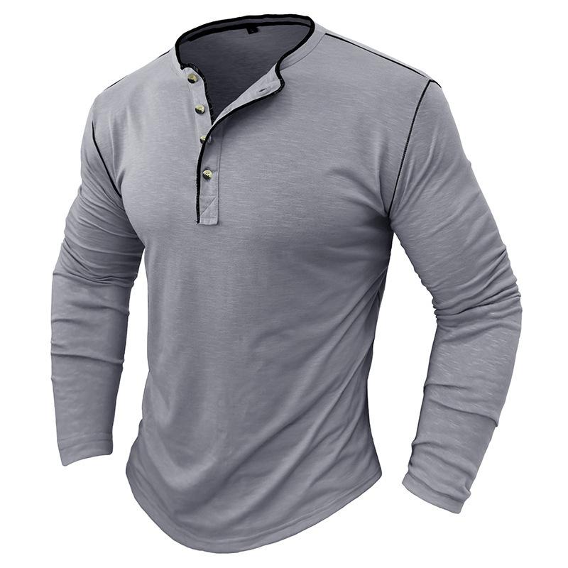 Men's Contrast Color Button Henley Neck Long Sleeve T-Shirt 9261142737080